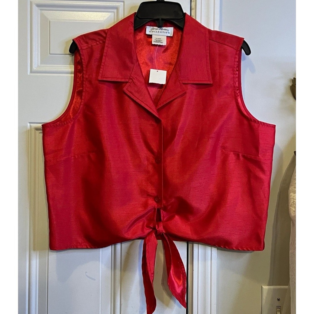 Vintage Y2K Pin Up Giorgio Fiorini Red Tie Front Blouse Sleeveless Vest XL Indie